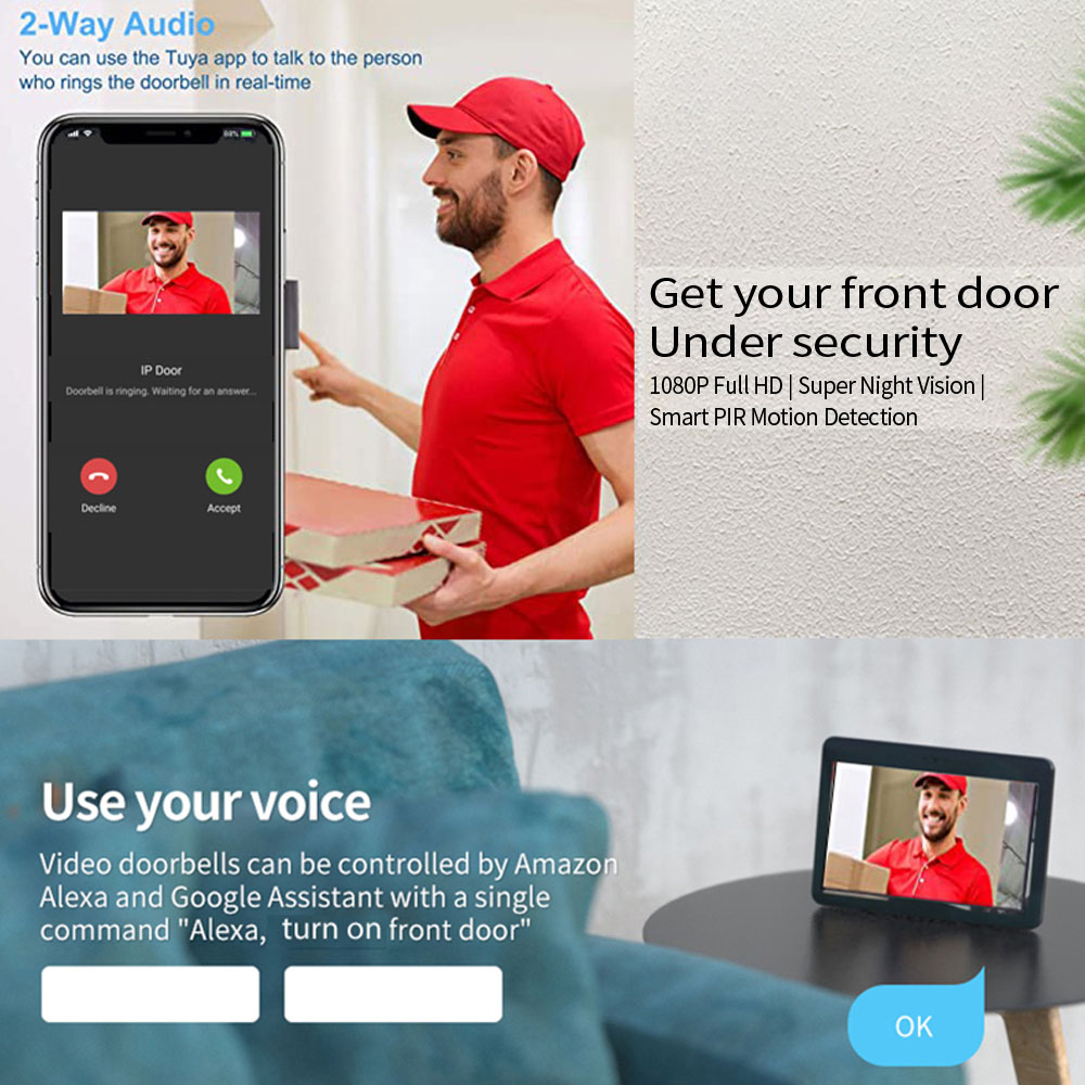 7 Inch Tuya Video Doorbell WiF - Outdoor Power Outlet Wifi のレビューと価格
